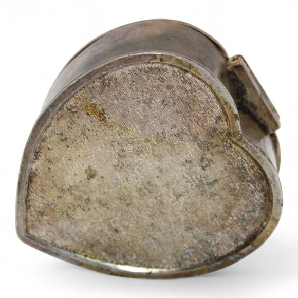 Vintage Heart-Shaped Silver Plate Trinket Box With Engraved H.B. - Picture 2 of 7